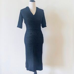 Vintage 1940s 1950s Knit Ribbon Dress Black Small